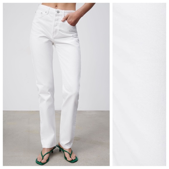 NWT. Zara White Straight-Leg Mid-Waist Full Length Jeans. Size 8. - Picture 4 of 12